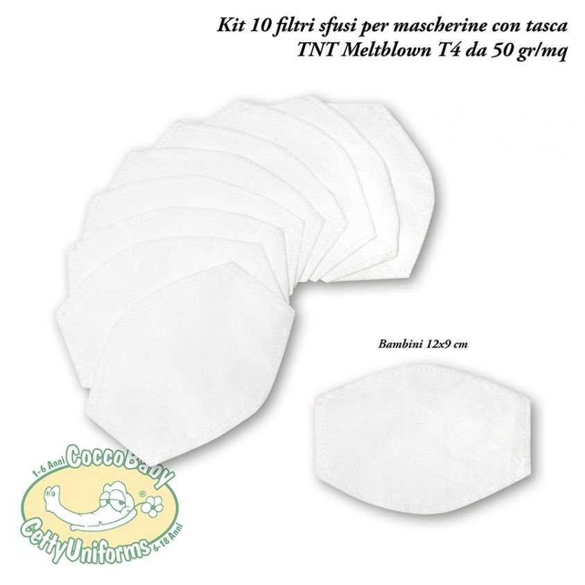 Kit 10 Filtri TNT Meltblown T4, filtro antibatterico per mascherine con tasca per bambini e ragazzi e adulti